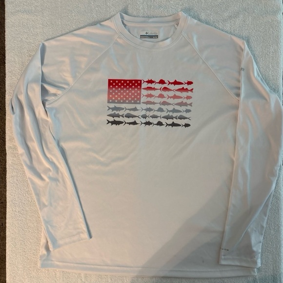 Columbia White and Red Long Sleeve Shirt - Picture 1 of 4